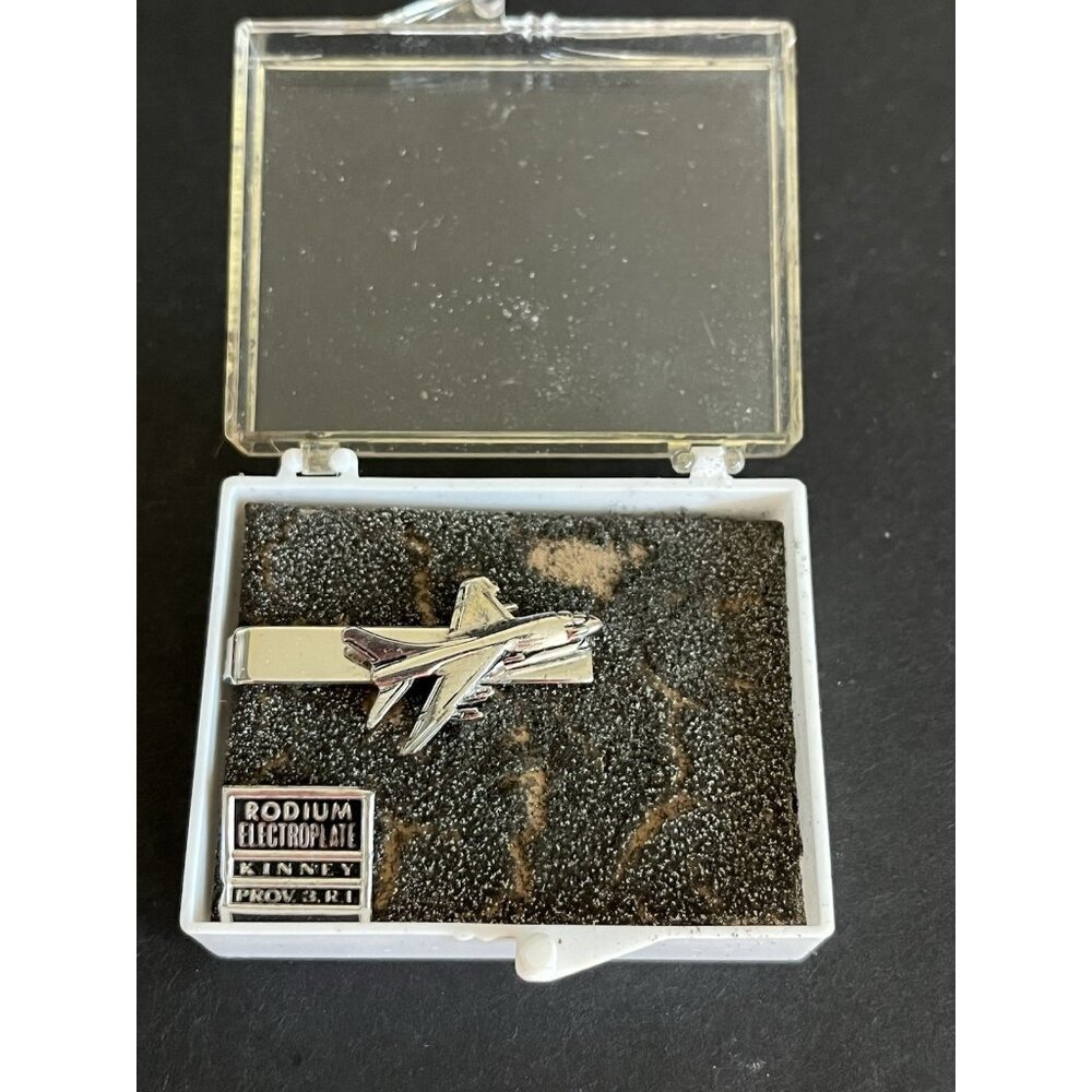 Vintage Airplane Tie Clip Rhodium Electroplate KINNEY Prov. 3. R.I. Jet Flight